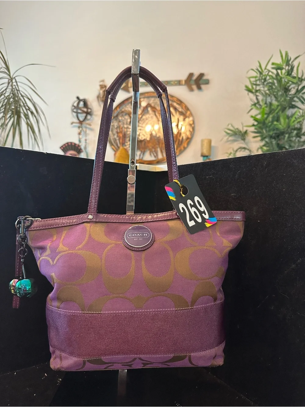 Coach #269 Poppy  Purple and Gold Signature Sateen Glam Tote